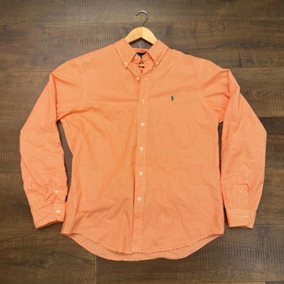 Polo Ralph Lauren Other - Polo Ralph Lauren Men’s L Orange Gingham Check Button Down Shirt Green Pony
